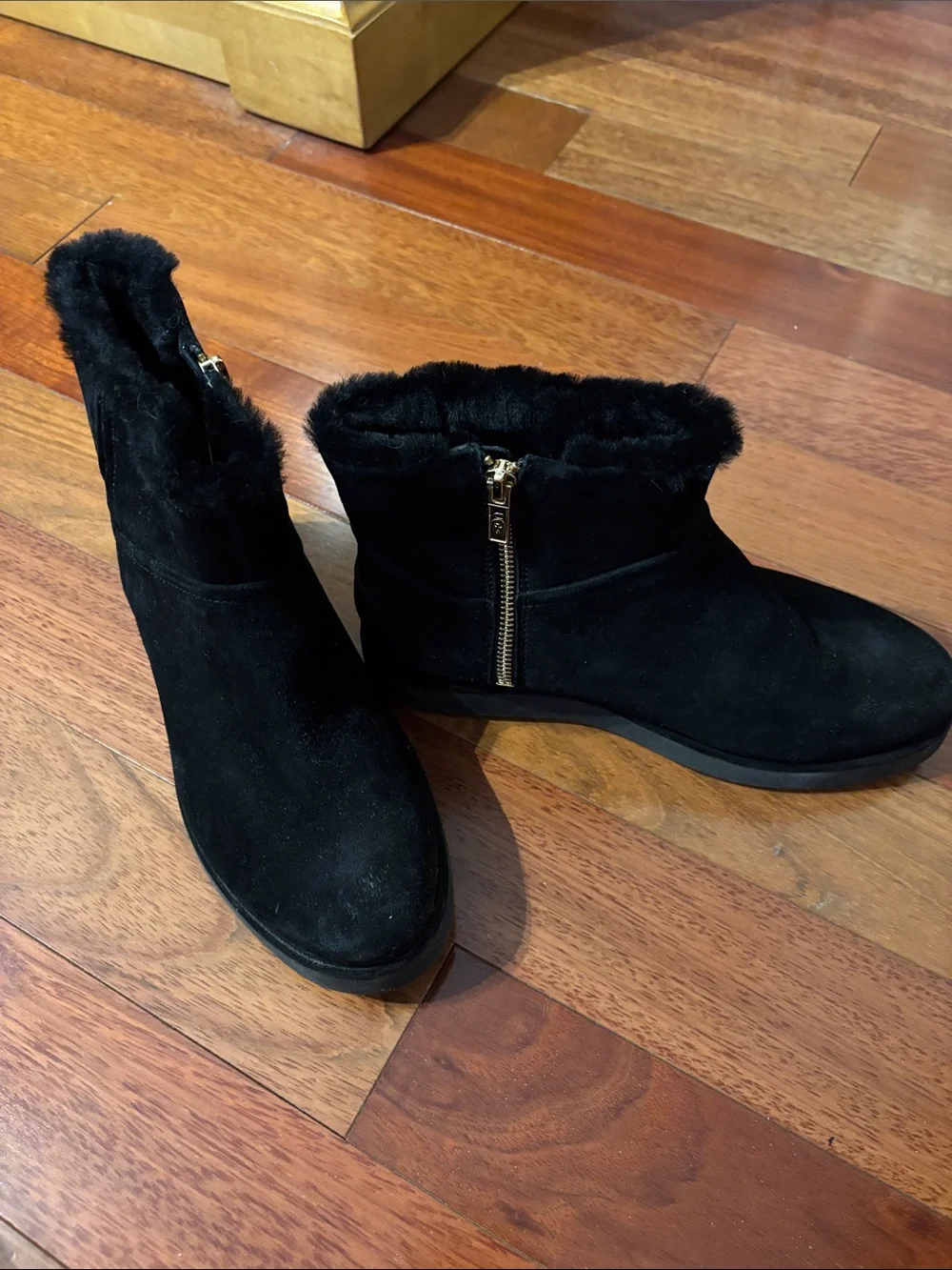 UGG Black Suede Faux Fur Zip Ankle Boots